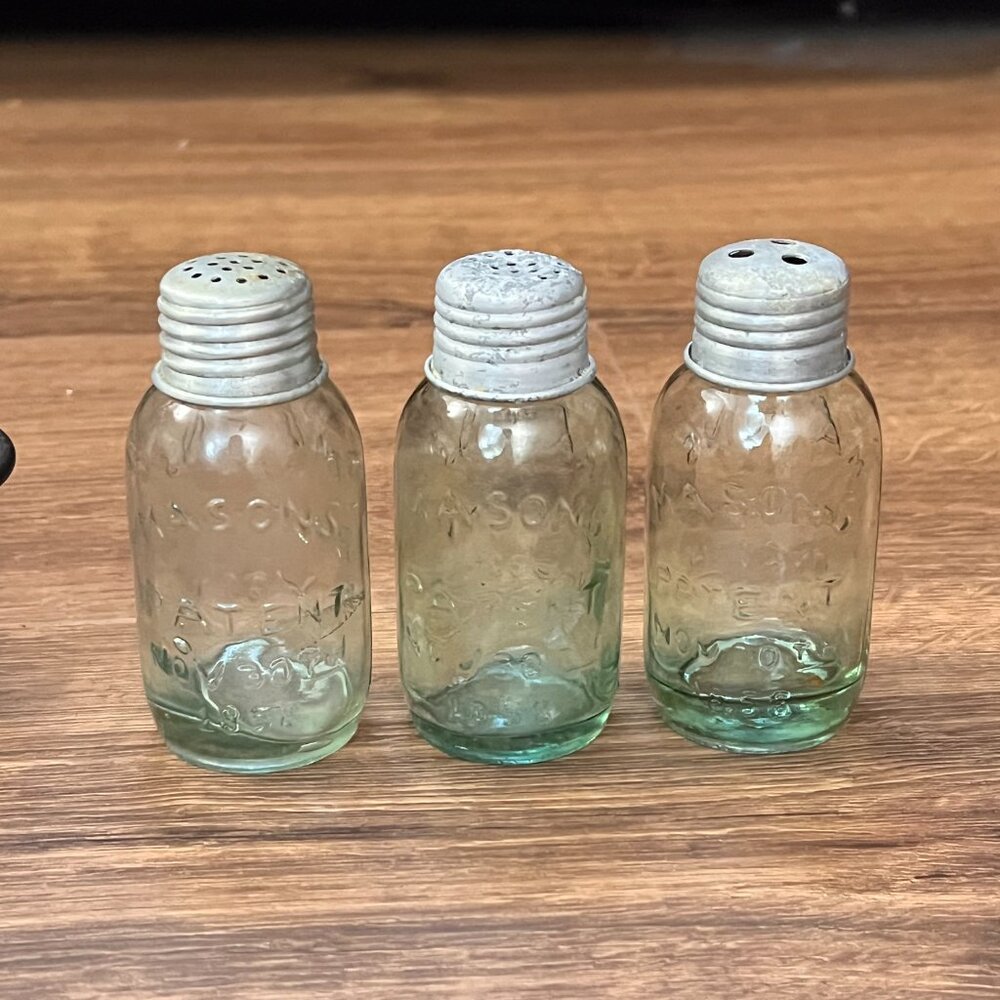 Vintage Mason Jar Salt, Pepper, Spice Holder with Iron Caddy - Picture 2 of 11